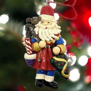 Vintage Santa Claus Christmas Ornament Glazed Clay Dough 5.5” Handmade Detailed